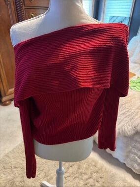 Banana Republic Off-the-Shoulder Ribbed Sweater - Red